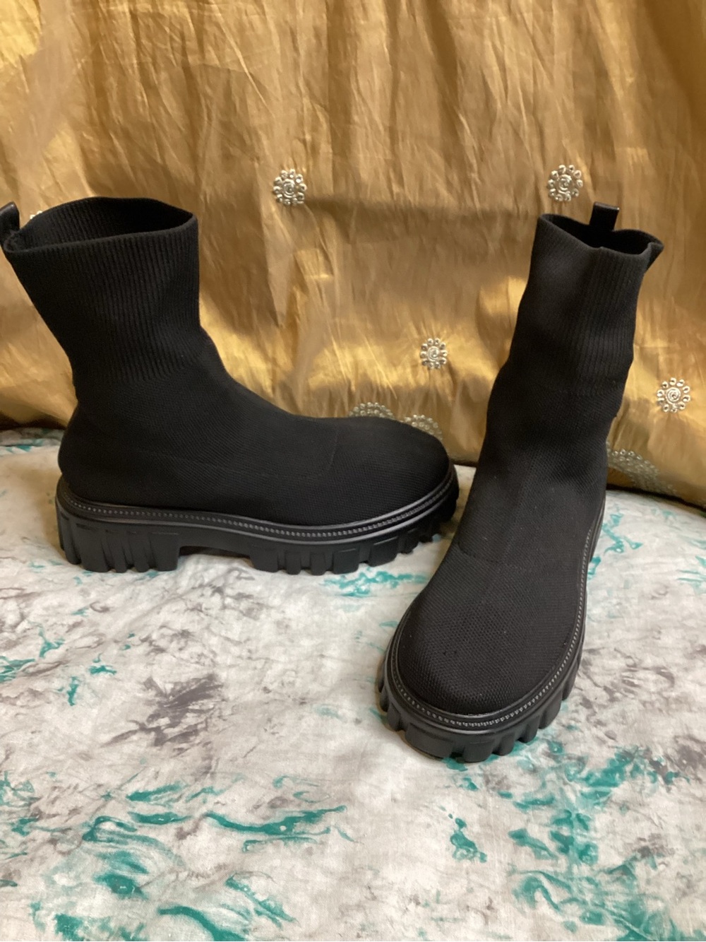 Black Knit Sock Chelsea Boots 39/8